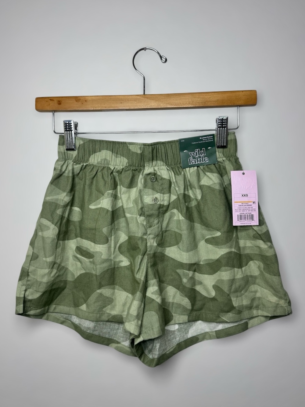 New Wild Fable Camo Print Lounge Shorts - Green 100% Cotton Boxer Shorts XXS